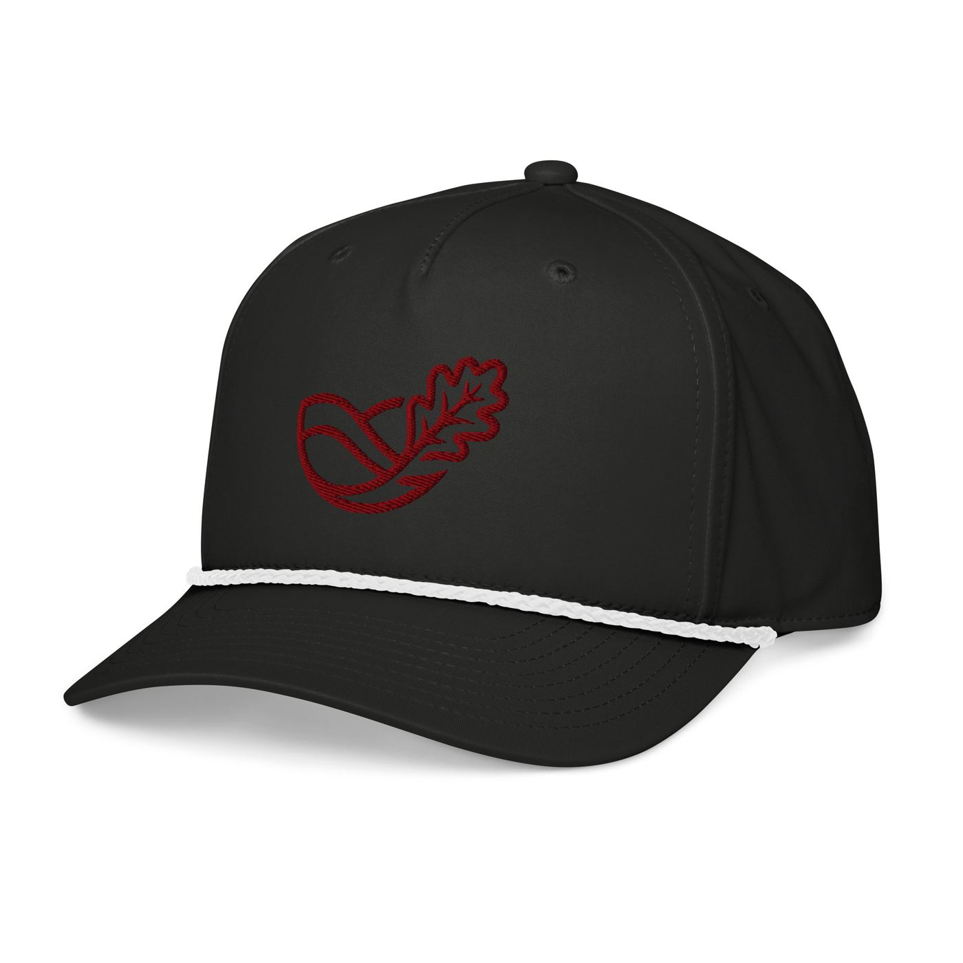 MA Heartland Classic Rope Cap — Black with oak leaf embroidery