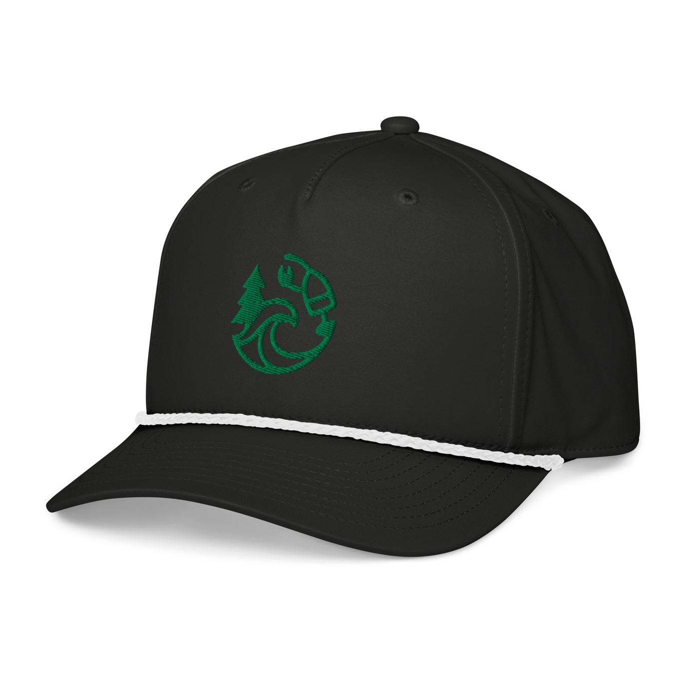 Maine Coastal Classic Rope Cap — Black with lighthouse embroidery