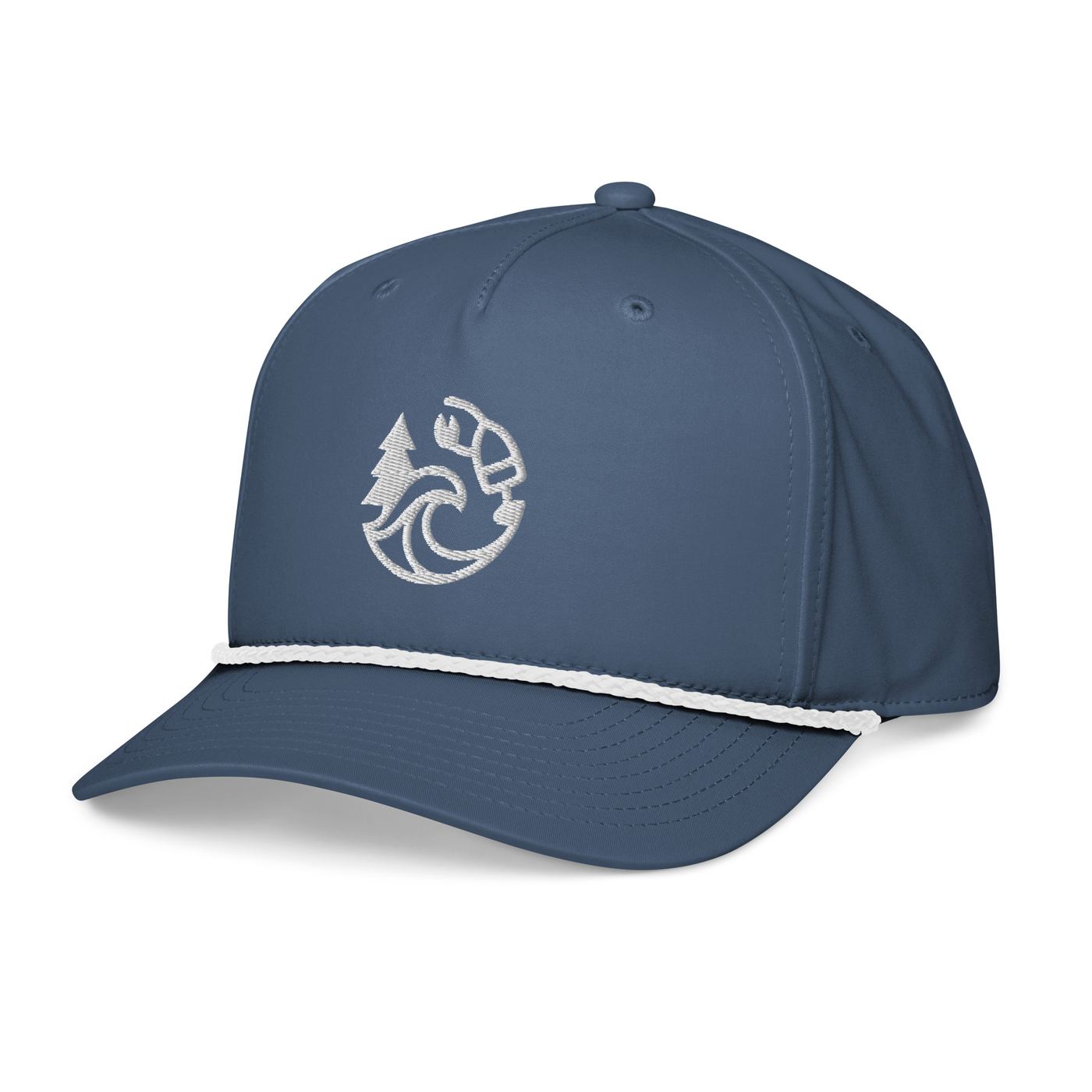 Maine Coastal Classic Rope Cap — Blue with lighthouse embroidery