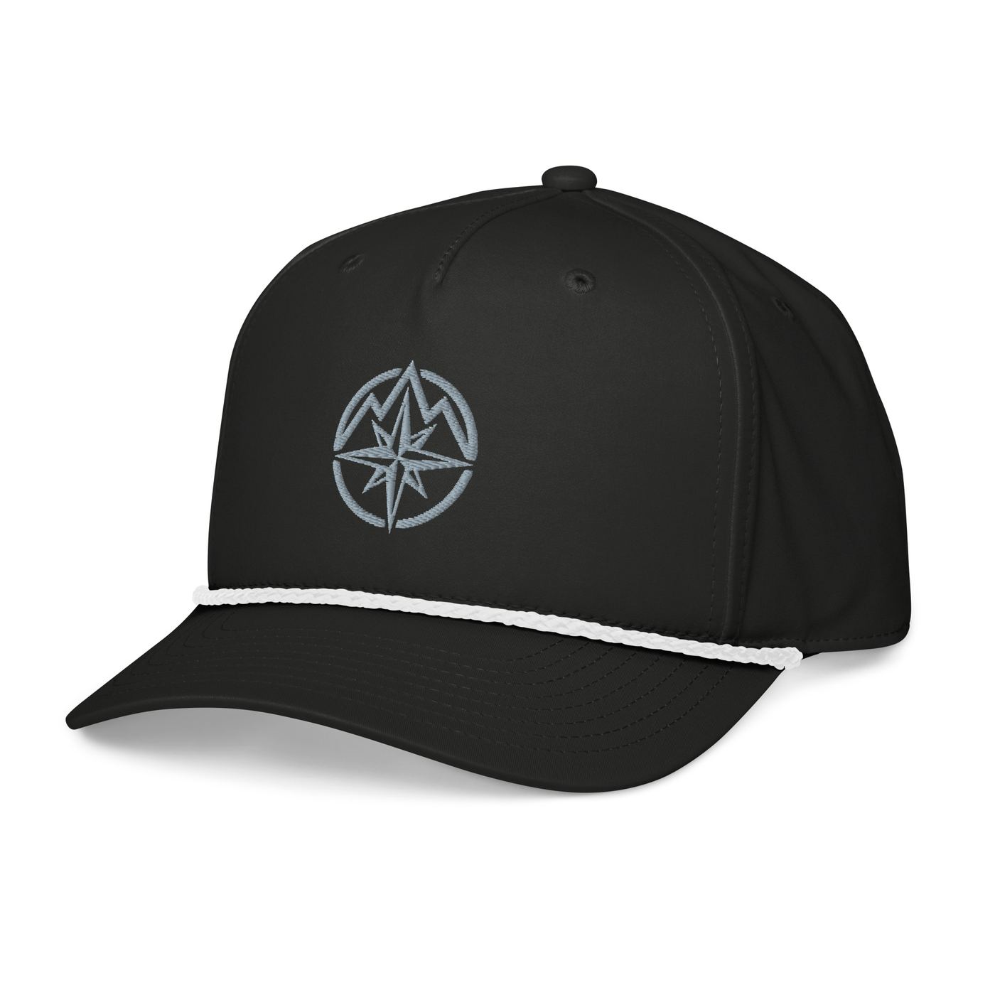 NH Mountain Classic Rope Cap — Black with compass & peaks embroidery