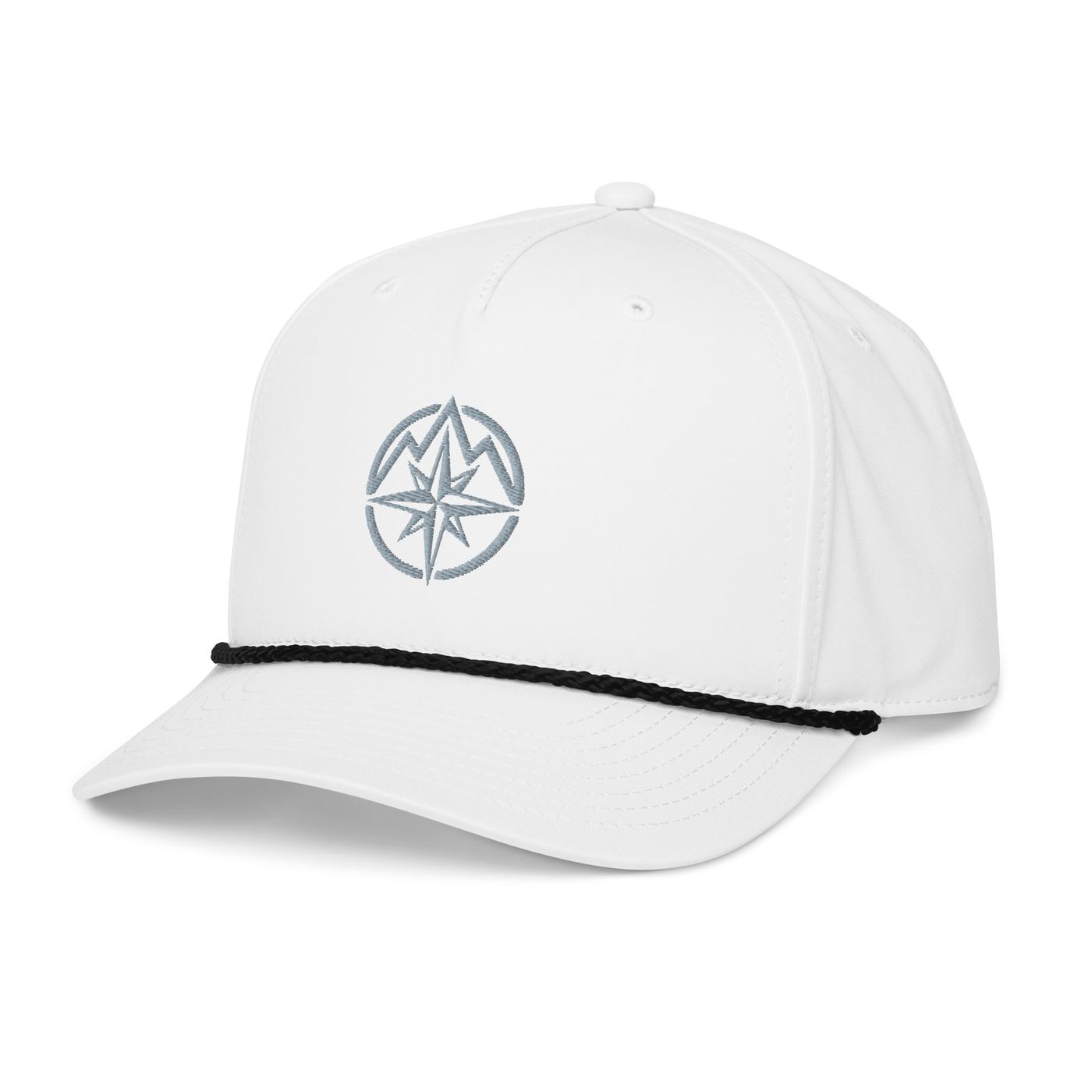 NH Mountain Classic Rope Cap — White with compass & peaks embroidery